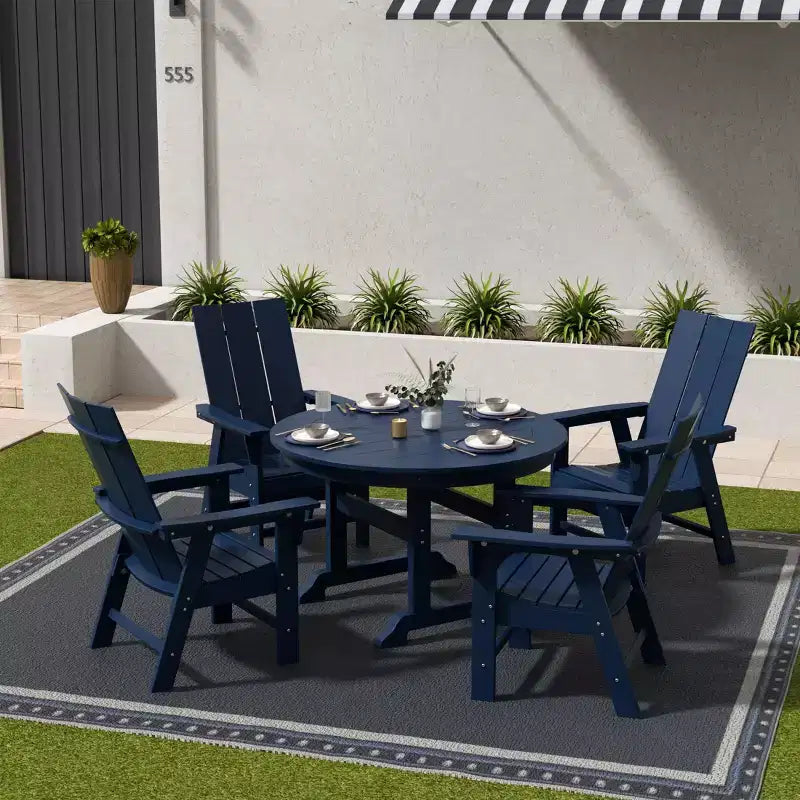 WestinTrends 5 Piece Outdoor Patio Dining Round Table and Modern Armchair Set