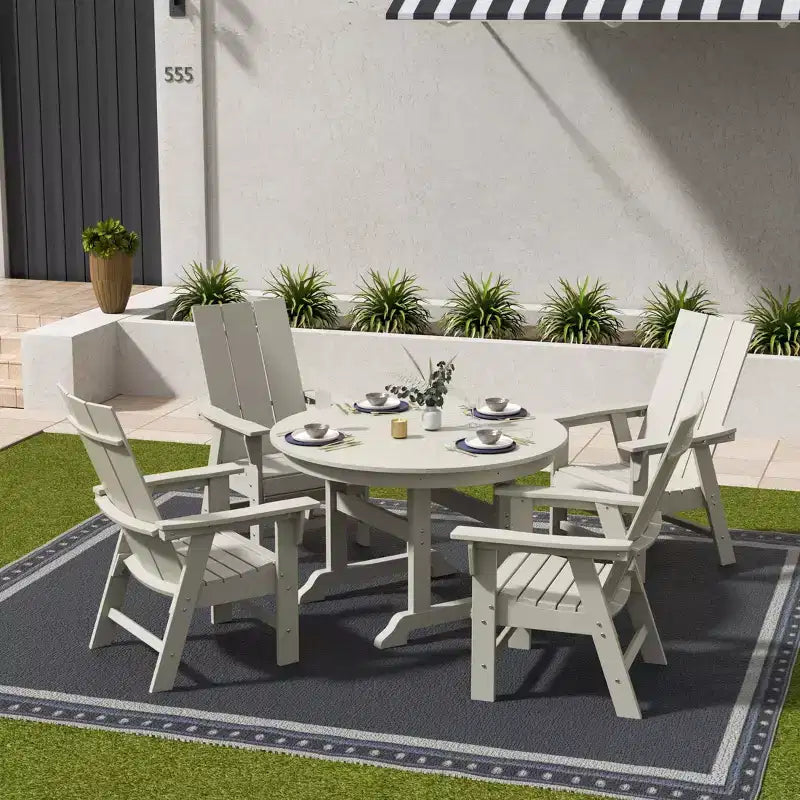 WestinTrends 5 Piece Outdoor Patio Dining Round Table and Modern Armchair Set