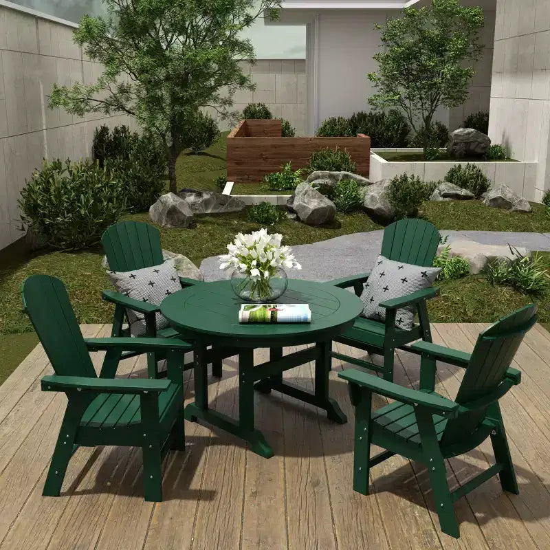 WestinTrends 5 Piece Outdoor Patio Dining Round Table and Shell Back Armchair Set