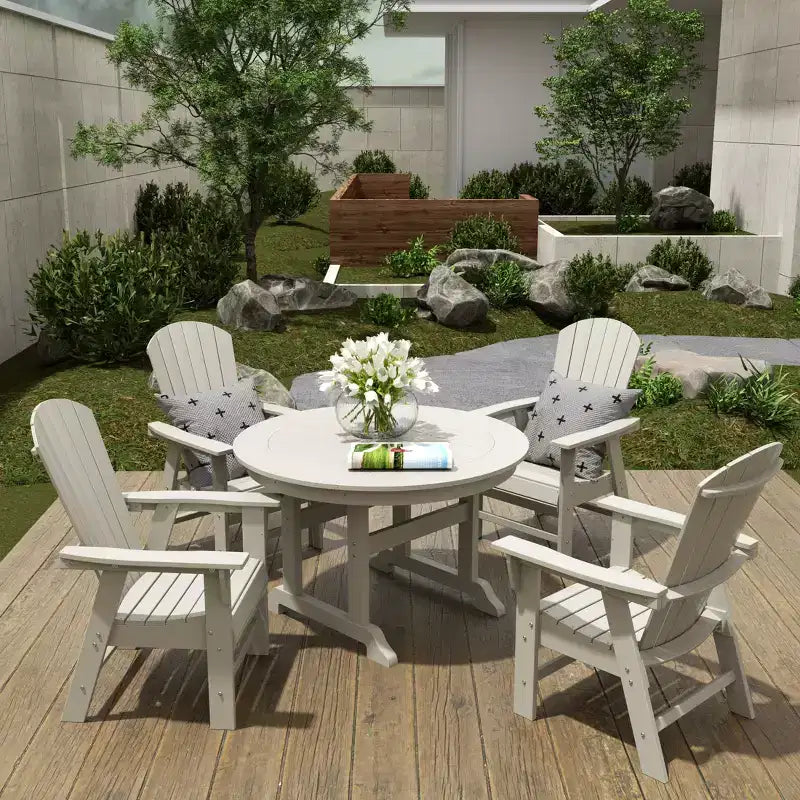 WestinTrends 5 Piece Outdoor Patio Dining Round Table and Shell Back Armchair Set