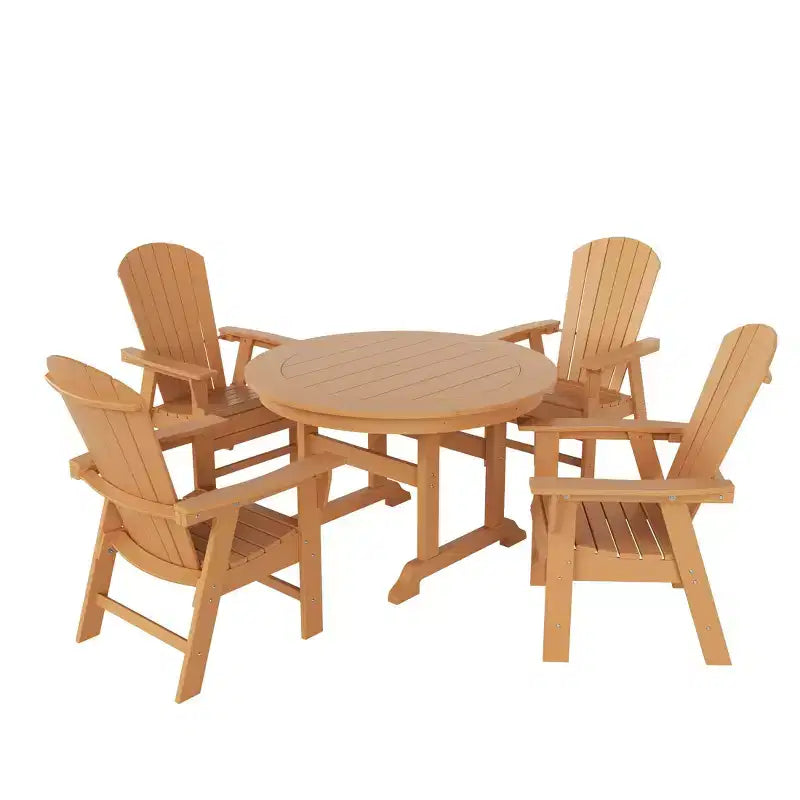Set da pranzo da esterno WestinTrends da 5 pezzi, con tavolo rotondo da patio e sedie con braccioli e schienale a conchiglia