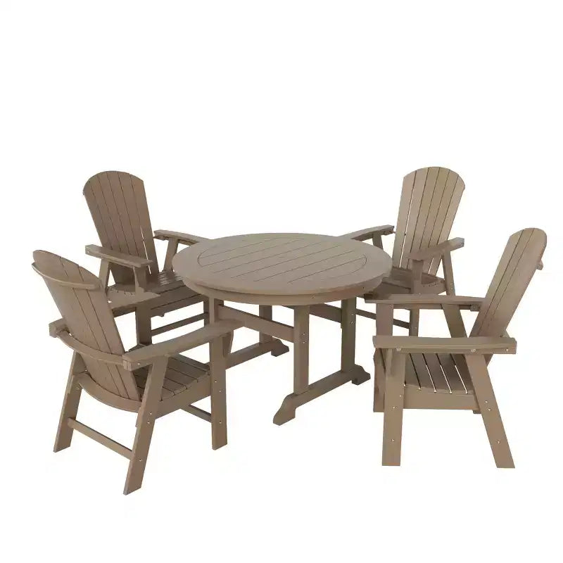 Set da pranzo da esterno WestinTrends da 5 pezzi, con tavolo rotondo da patio e sedie con braccioli e schienale a conchiglia