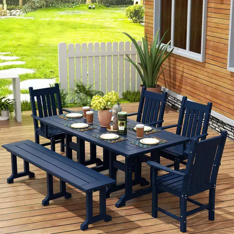 WestinTrends 6 Piece Outdoor Patio Dining Set Outdoor Table and Bench Armchair Set