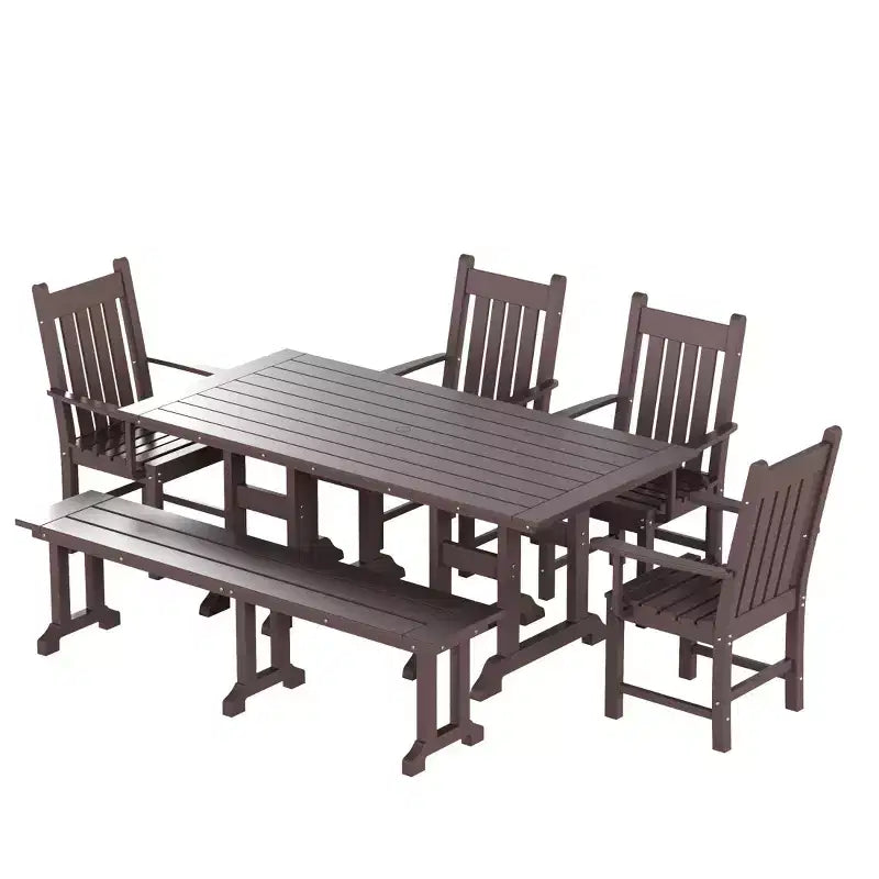 Set da pranzo da esterno per patio WestinTrends composto da 6 pezzi, con tavolo da esterno, panca e poltrone