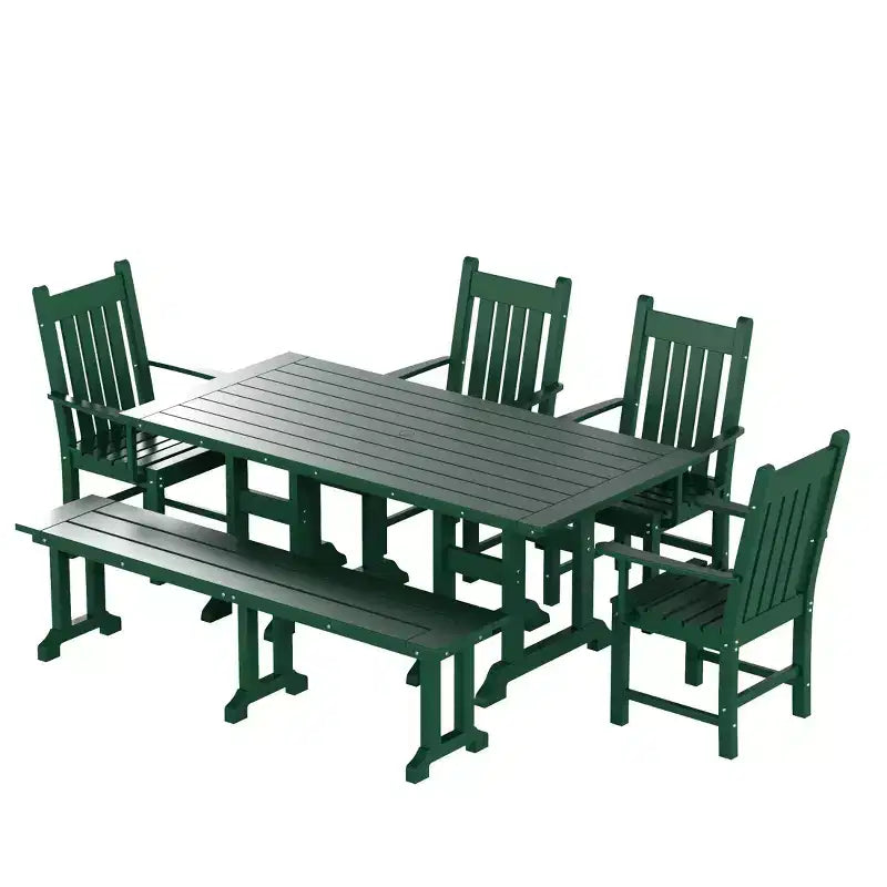 Set da pranzo da esterno per patio WestinTrends composto da 6 pezzi, con tavolo da esterno, panca e poltrone