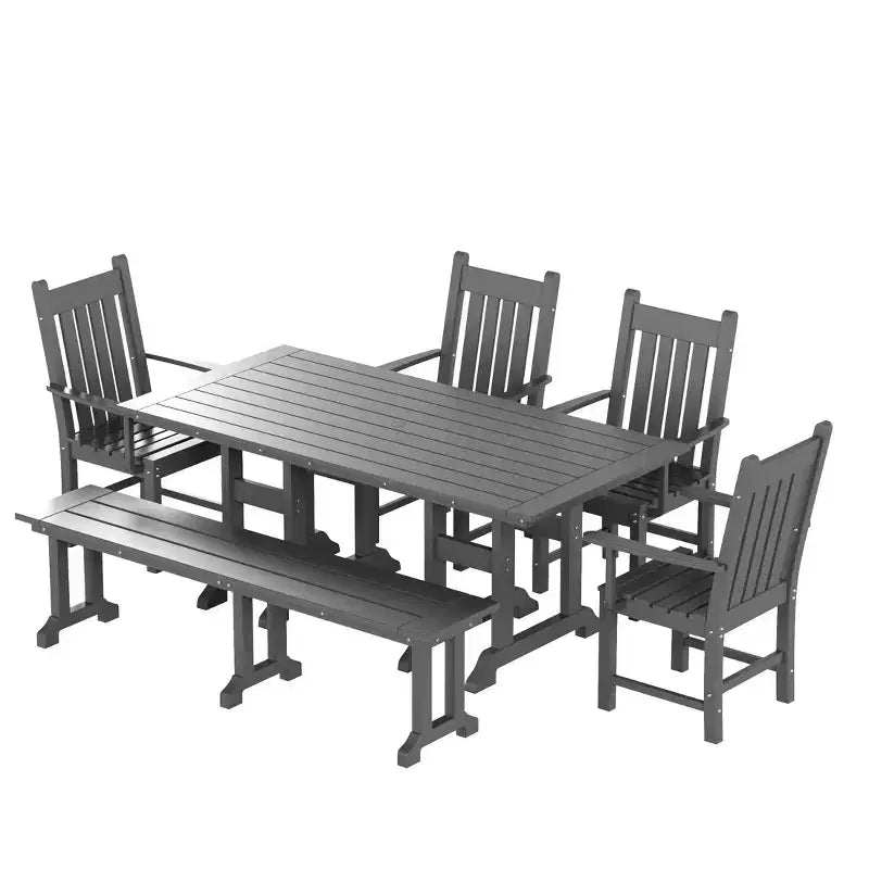 Set da pranzo da esterno per patio WestinTrends composto da 6 pezzi, con tavolo da esterno, panca e poltrone