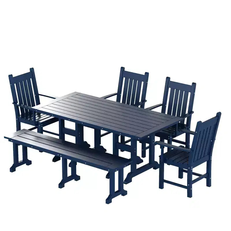 Set da pranzo da esterno per patio WestinTrends composto da 6 pezzi, con tavolo da esterno, panca e poltrone