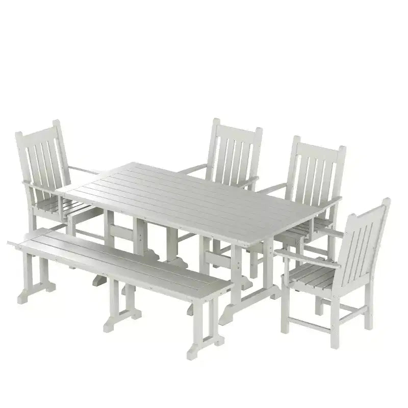 Set da pranzo da esterno per patio WestinTrends composto da 6 pezzi, con tavolo da esterno, panca e poltrone