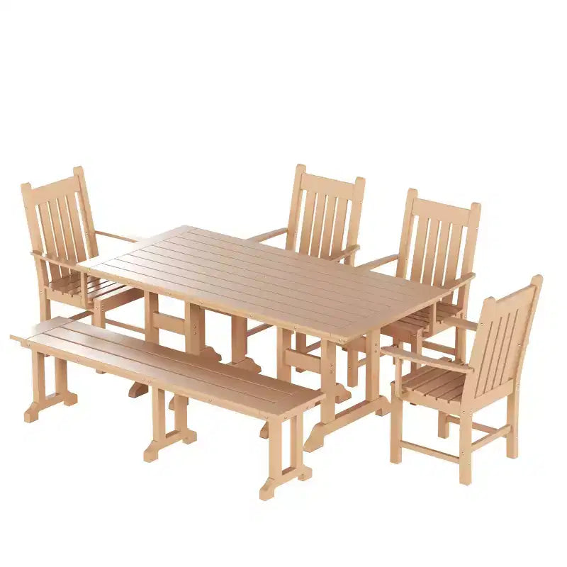 Set da pranzo da esterno per patio WestinTrends composto da 6 pezzi, con tavolo da esterno, panca e poltrone