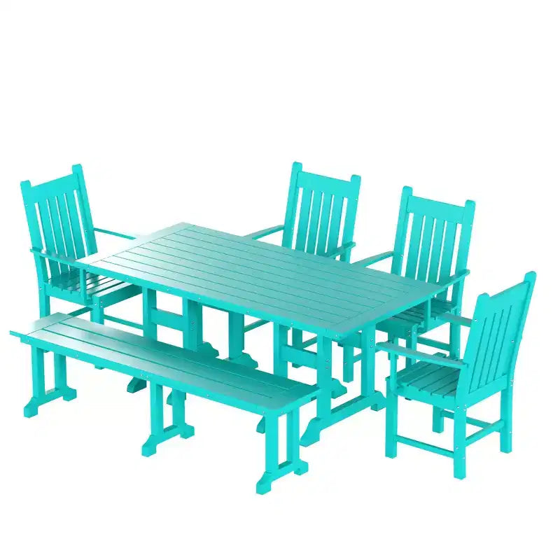 Set da pranzo da esterno per patio WestinTrends composto da 6 pezzi, con tavolo da esterno, panca e poltrone