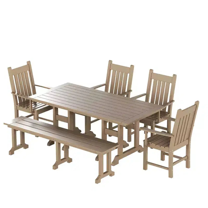 Set da pranzo da esterno per patio WestinTrends composto da 6 pezzi, con tavolo da esterno, panca e poltrone