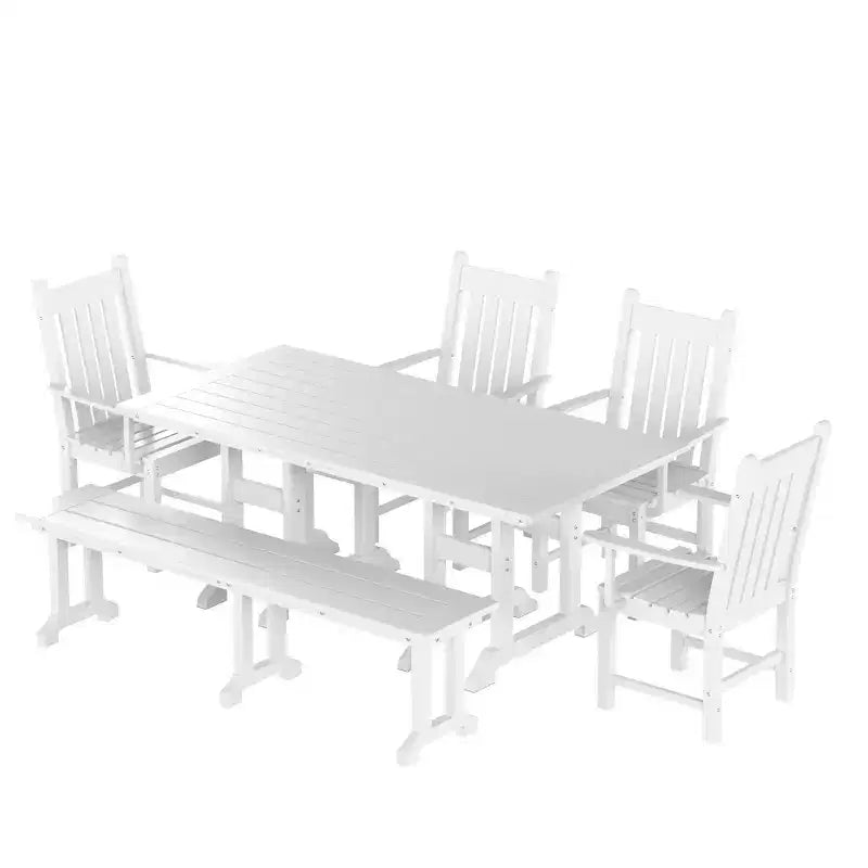 Set da pranzo da esterno per patio WestinTrends composto da 6 pezzi, con tavolo da esterno, panca e poltrone