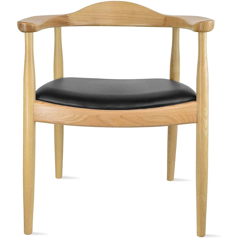 Solid Wood Elbow Chairs Oak and Faux Leather Dining Armchair For Kitchen Bedroom Office