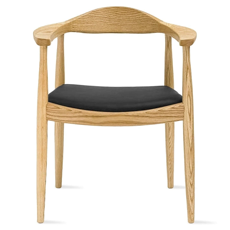 Solid Wood Elbow Chairs Oak and Faux Leather Dining Armchair For Kitchen Bedroom Office