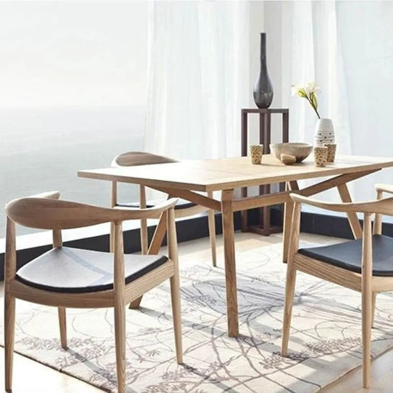 Solid Wood Elbow Chairs Oak and Faux Leather Dining Armchair For Kitchen Bedroom Office