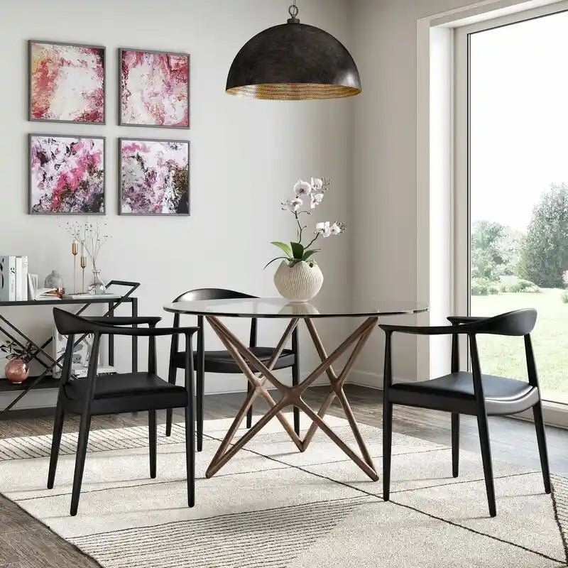 Solid Wood Elbow Chairs Oak and Faux Leather Dining Armchair For Kitchen Bedroom Office