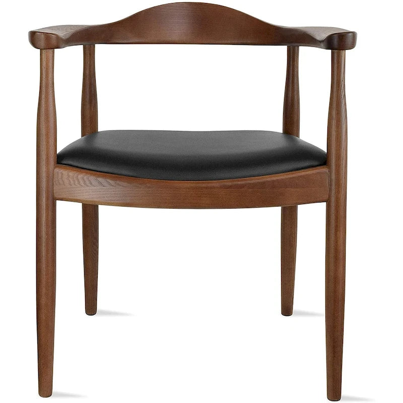 Solid Wood Elbow Chairs Oak and Faux Leather Dining Armchair For Kitchen Bedroom Office