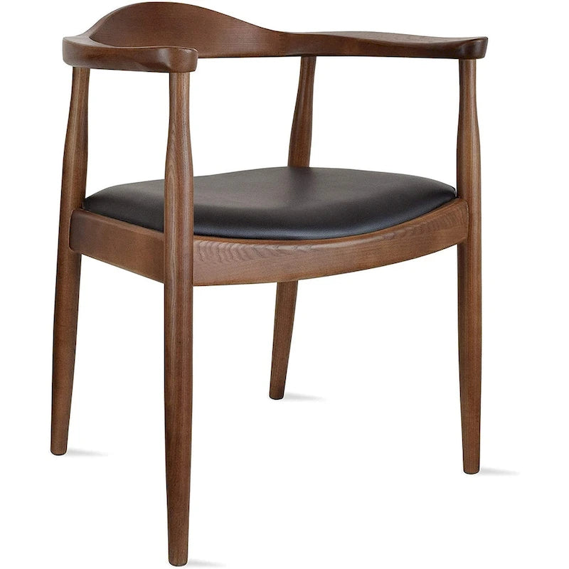Solid Wood Elbow Chairs Oak and Faux Leather Dining Armchair For Kitchen Bedroom Office