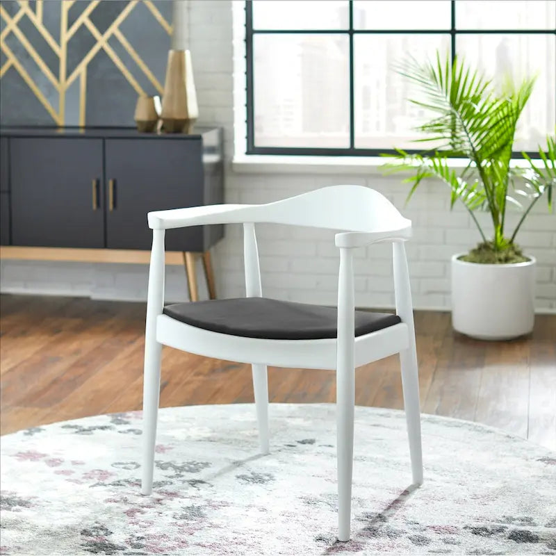 Solid Wood Elbow Chairs Oak and Faux Leather Dining Armchair For Kitchen Bedroom Office