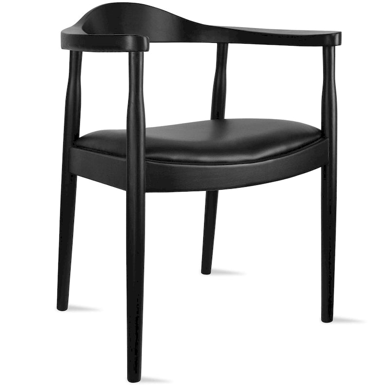 Solid Wood Elbow Chairs Oak and Faux Leather Dining Armchair For Kitchen Bedroom Office