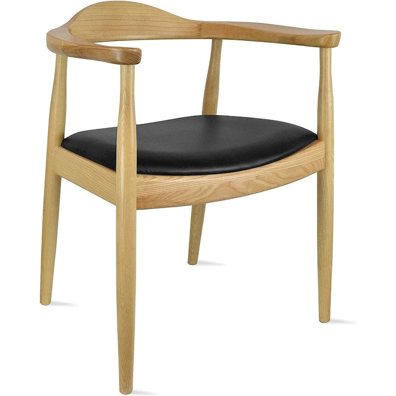 Solid Wood Elbow Chairs Oak and Faux Leather Dining Armchair For Kitchen Bedroom Office