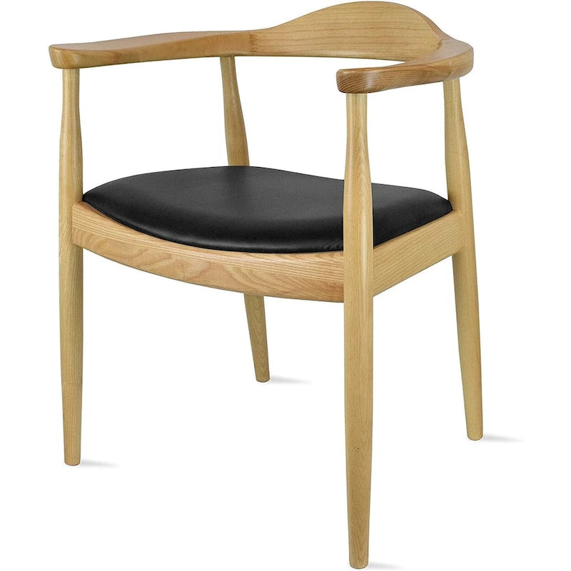 Solid Wood Elbow Chairs Oak and Faux Leather Dining Armchair For Kitchen Bedroom Office