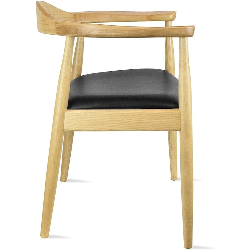 Solid Wood Elbow Chairs Oak and Faux Leather Dining Armchair For Kitchen Bedroom Office