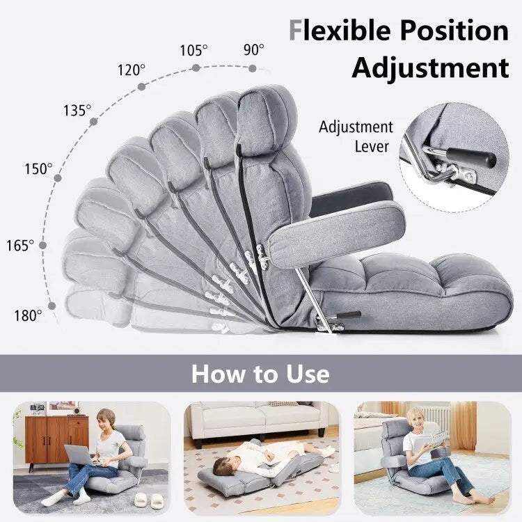 Adjustable Folding Sofa Chair with 6 Position Stepless Back - 31.5x 28.5 x 29.5