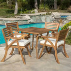 GDFStudio Baia Outdoor Acacia Wood 5 Piece Dining Set with Cushion, Teak/Cream