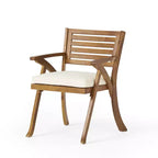 GDFStudio Baia Outdoor Acacia Wood 5 Piece Dining Set with Cushion, Teak/Cream