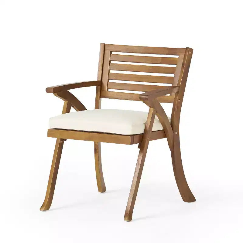 GDFStudio Baia Outdoor Acacia Wood 5 Piece Dining Set with Cushion, Teak/Cream