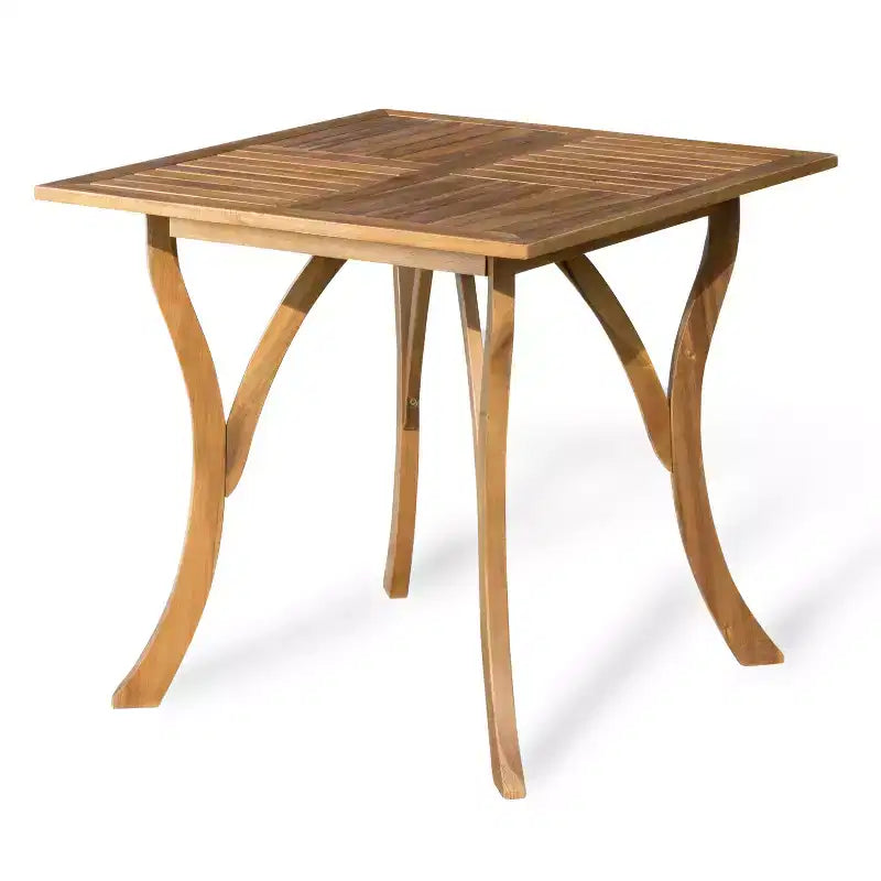 GDFStudio Baia Outdoor Acacia Wood 5 Piece Dining Set with Cushion, Teak/Cream