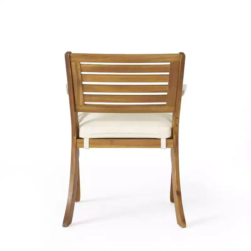 GDFStudio Baia Outdoor Acacia Wood 5 Piece Dining Set with Cushion, Teak/Cream