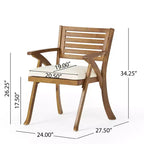 GDFStudio Baia Outdoor Acacia Wood 7 Piece Dining Set with Cushion, Teak/Cream