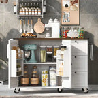 Ampia isola da cucina con ruote, spazio contenitore e alimentazione elettrica