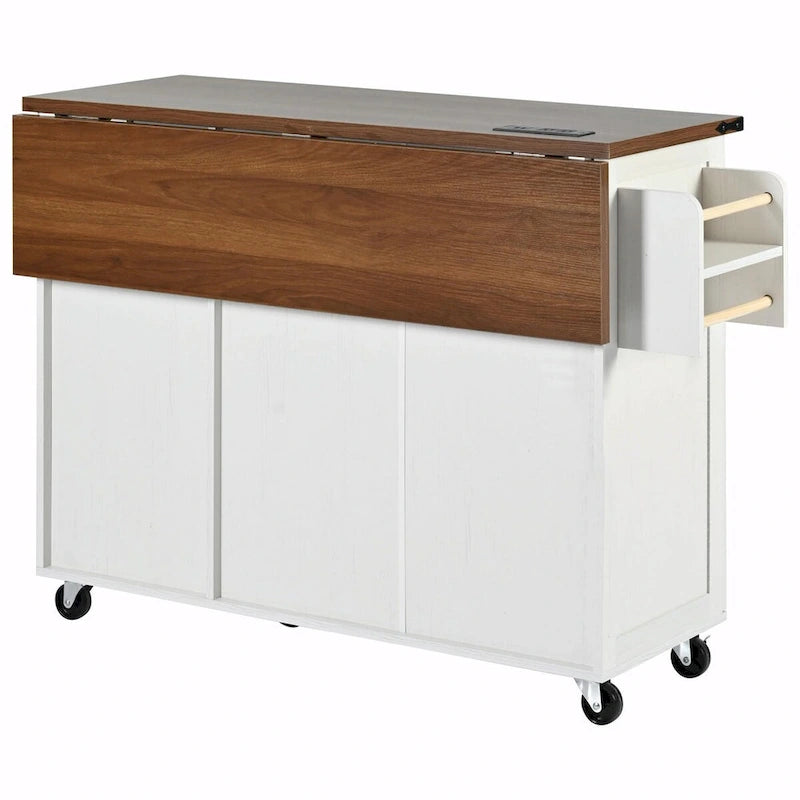 Large Rolling Kitchen Island with Storage and Power Supply