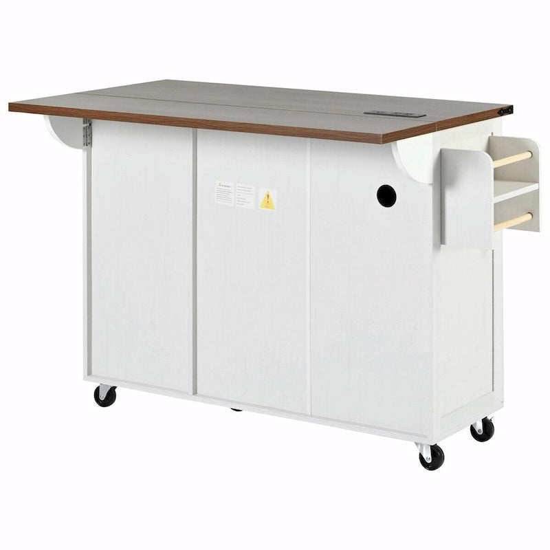 Large Rolling Kitchen Island with Storage and Power Supply