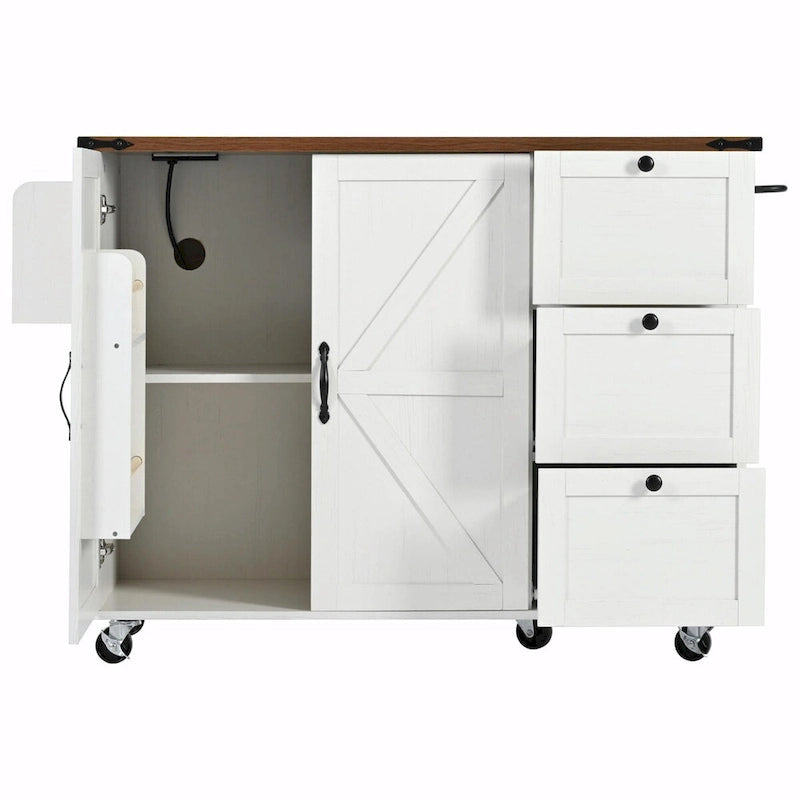 Large Rolling Kitchen Island with Storage and Power Supply