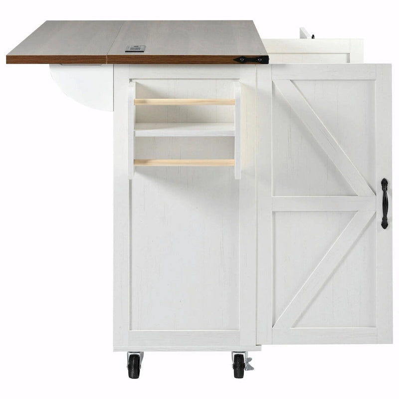 Large Rolling Kitchen Island with Storage and Power Supply