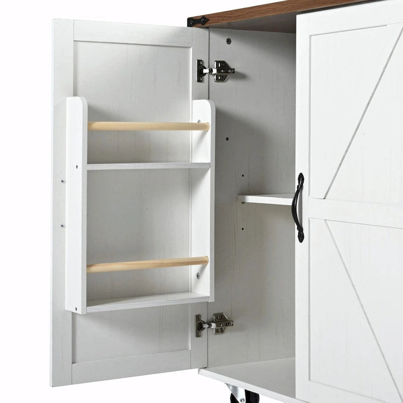 Large Rolling Kitchen Island with Storage and Power Supply