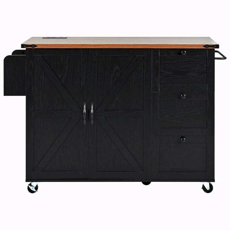 Large Rolling Kitchen Island with Storage and Power Supply