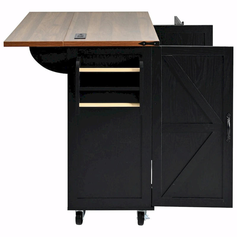 Large Rolling Kitchen Island with Storage and Power Supply