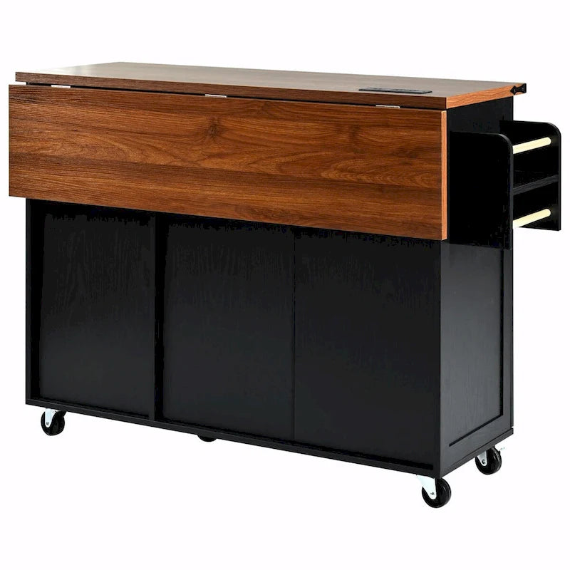 Large Rolling Kitchen Island with Storage and Power Supply