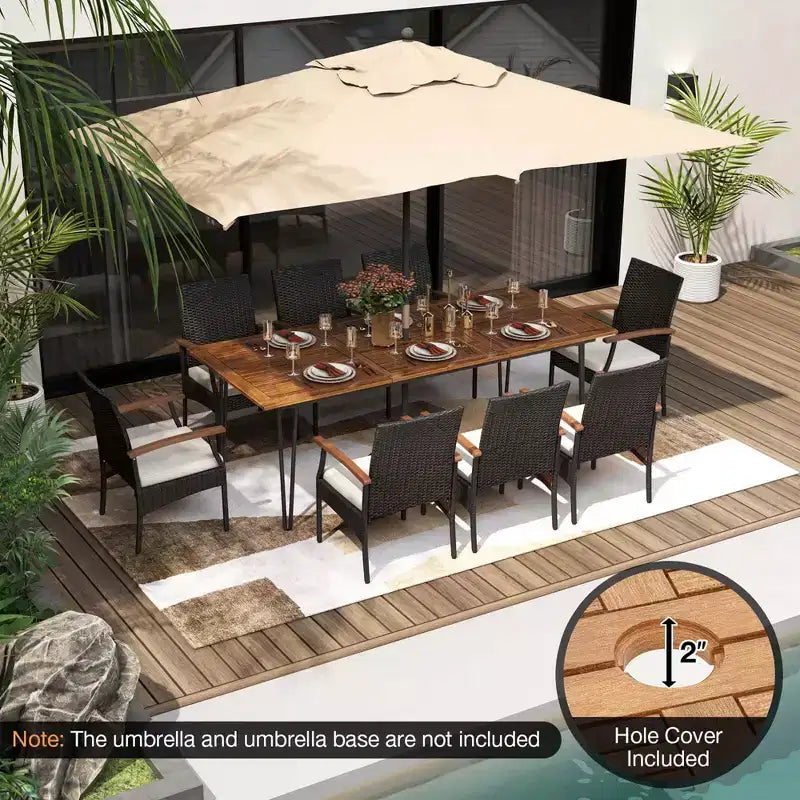Costway 9 PCS Outdoor Patio Dining Set Armchairs Set of 8 and Acacia Wood Square Table