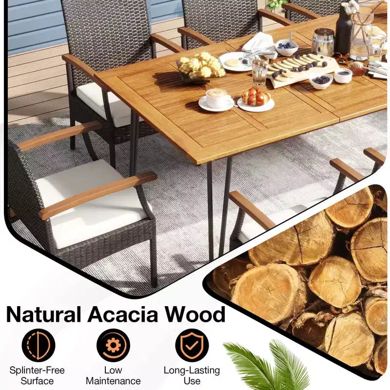 Costway 9 PCS Outdoor Patio Dining Set Armchairs Set of 8 and Acacia Wood Square Table