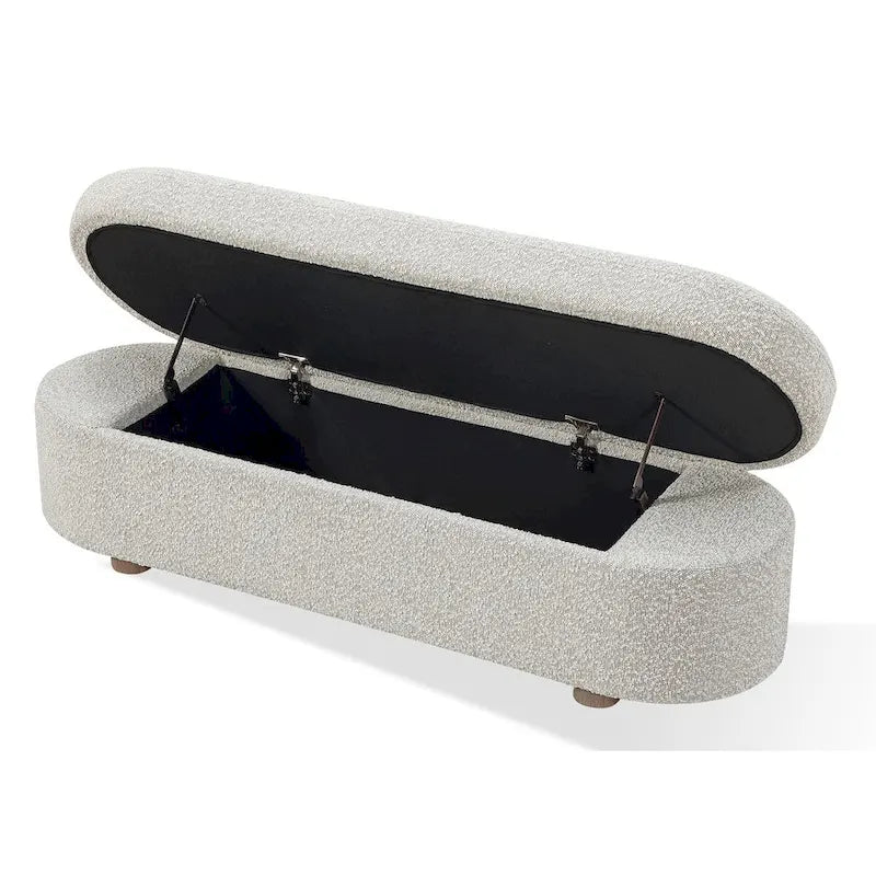 Upholstered Hinged Storage Bench in Boucle - 16 x 54 x 20