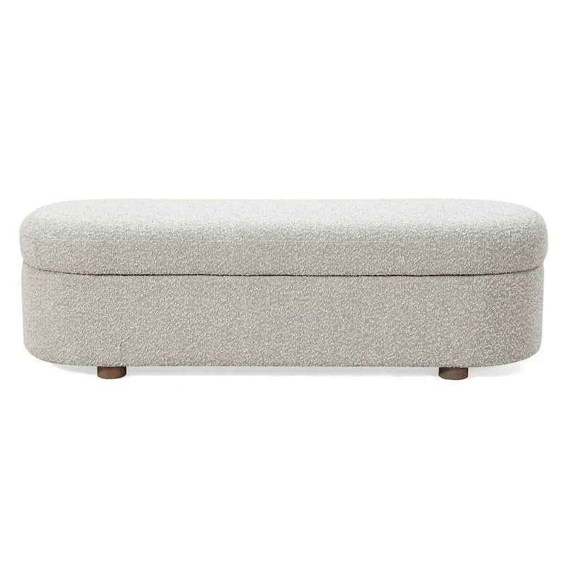 Upholstered Hinged Storage Bench in Boucle - 16 x 54 x 20