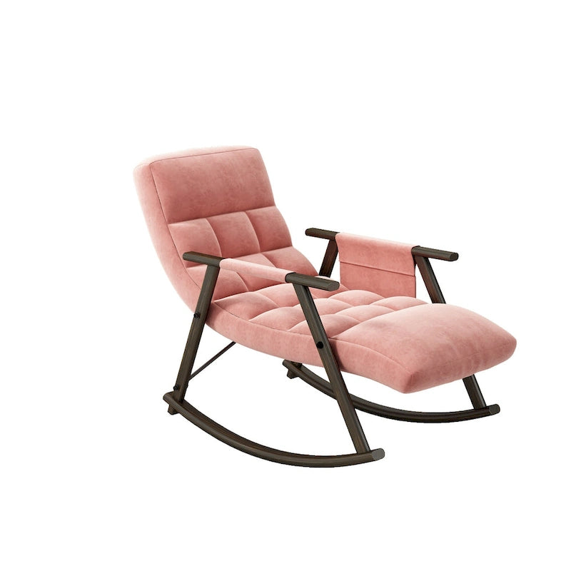 Casual Folding Rocking Chair,Lounge Rocking Chair Adjustable High Back and Foot Rest,Side Pockets Placed in Living Room Bedroom