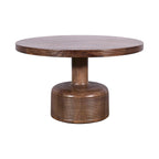 Rise 30 Inch Coffee Table, Round Top and Pedestal Base, Natural Brown Wood