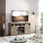 Mobile TV e consolle multimediale con anta da fienile in stile rustico per TV fino a 65, con spazio contenitore aperto e chiuso